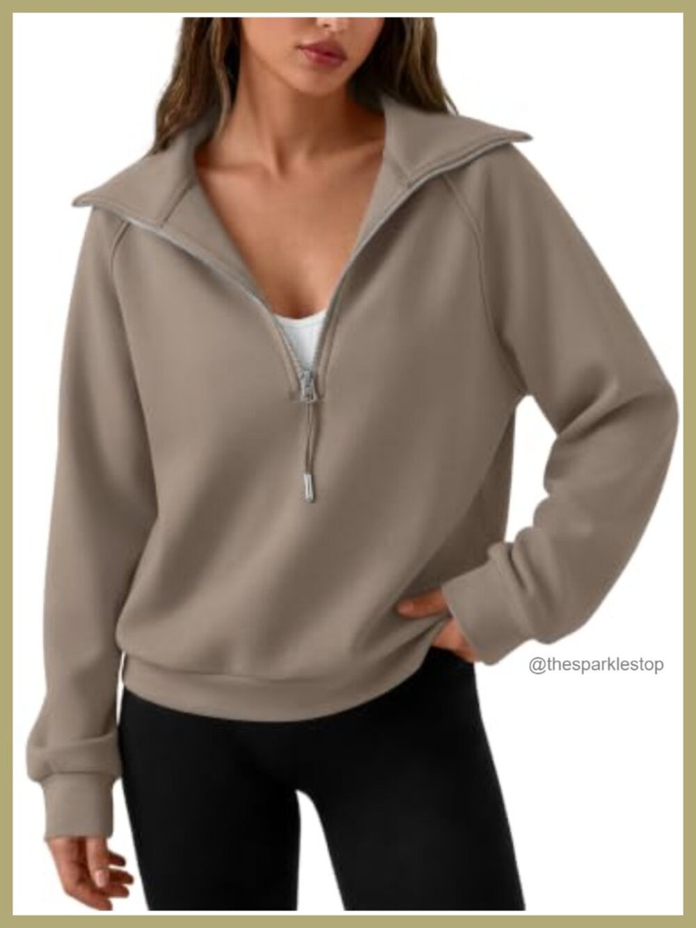 Womens Oversized Quarter Zip Cropped Sweatshirt Rayon Blend Pullover